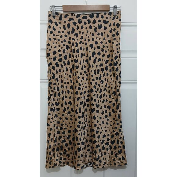 Realisation par womens medium silk skirt leopard tan black midi elastic waist - Picture 3 of 8